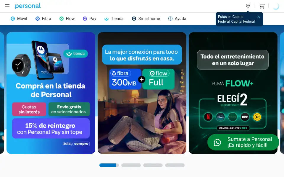 Screenshot of cablevisionfibertel.com.ar