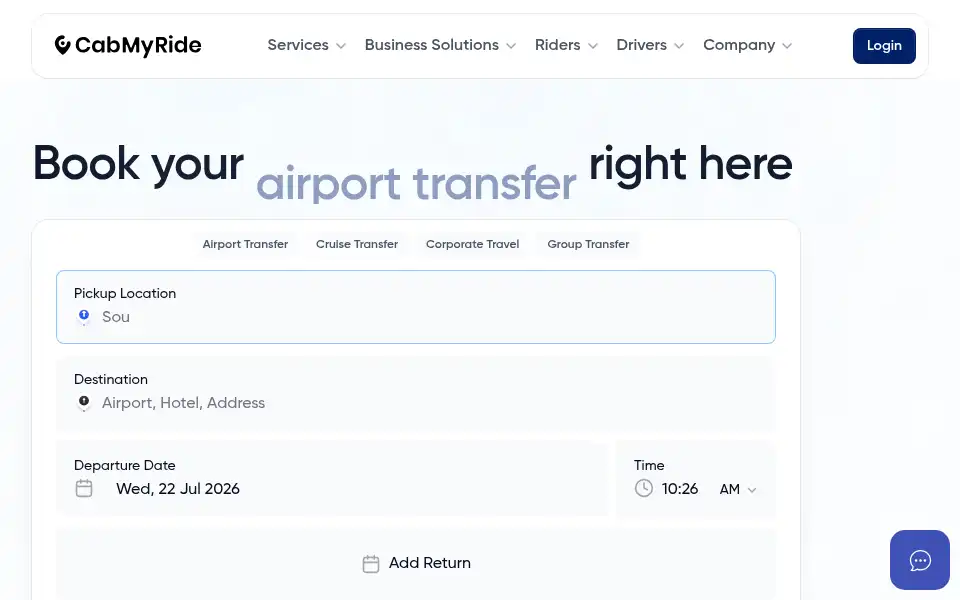 Screenshot of cabmyride.com