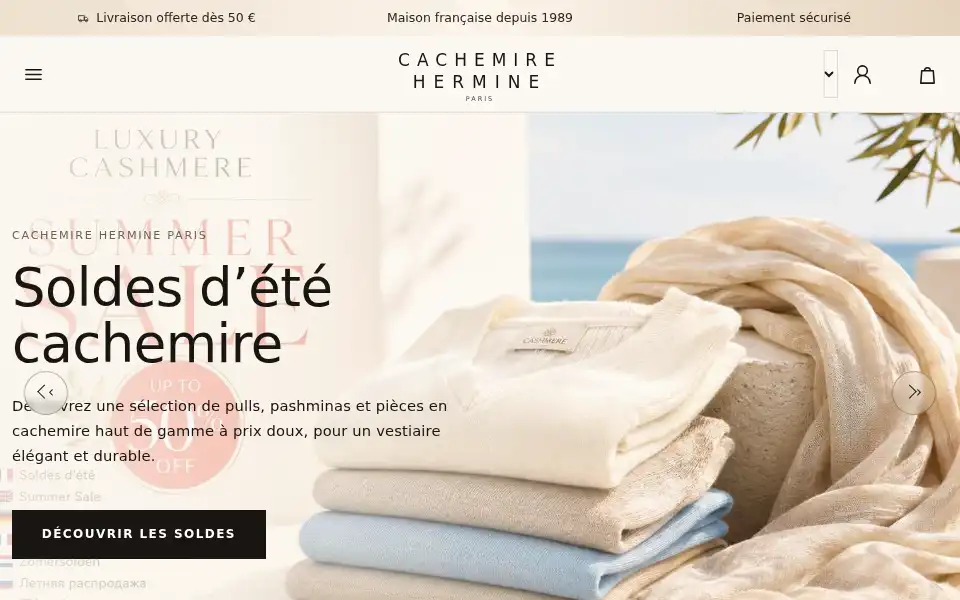 Screenshot of cachemire-hermine.fr