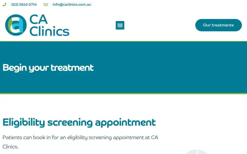 Screenshot of caclinics.com.au