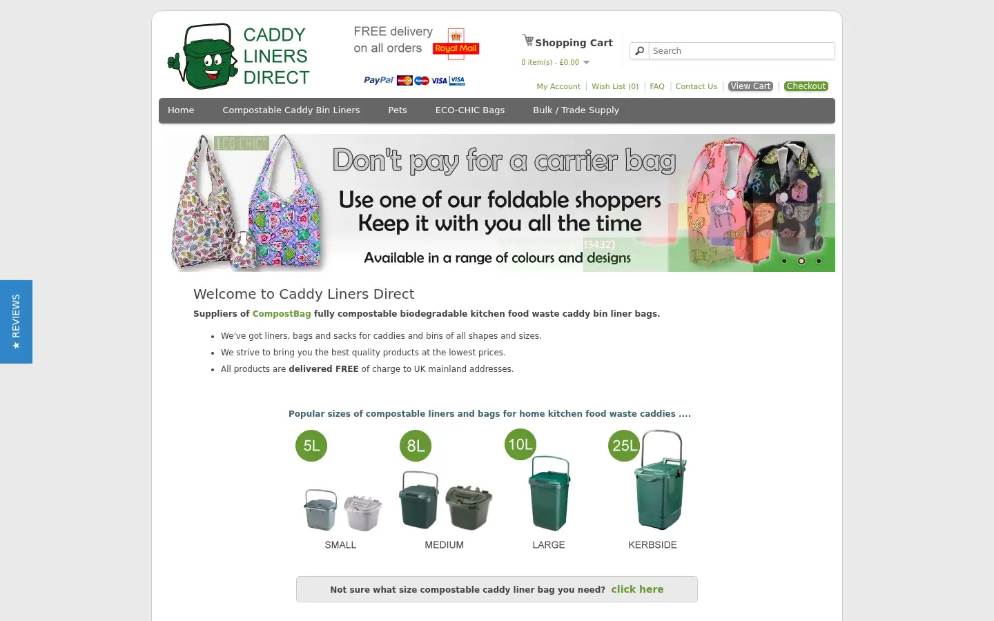 Screenshot of caddylinersdirect.co.uk