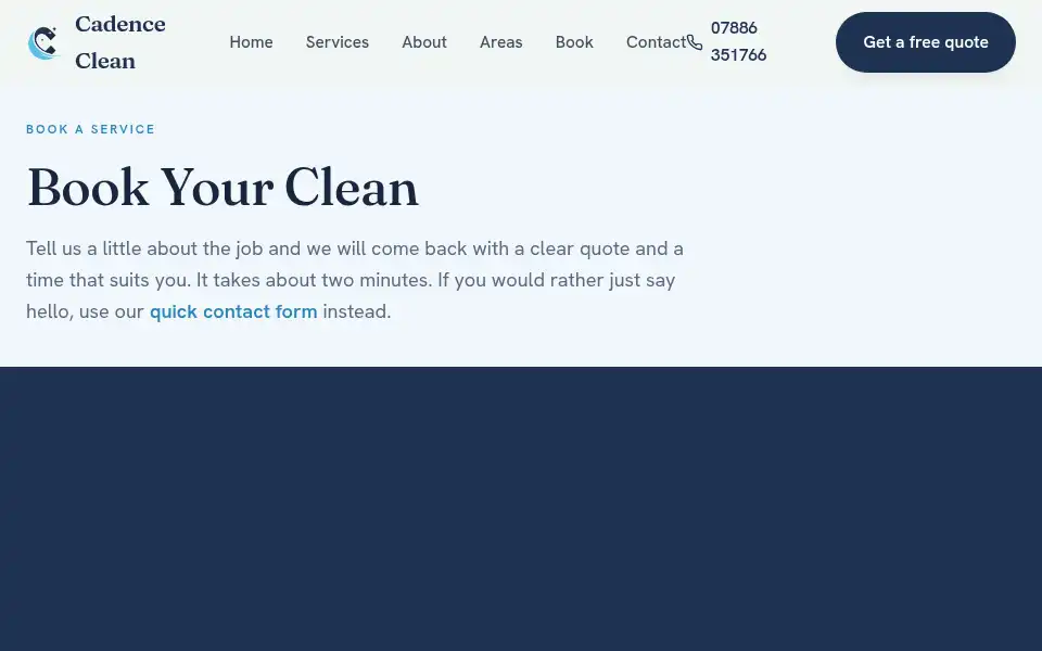 Screenshot of cadenceclean.co.uk