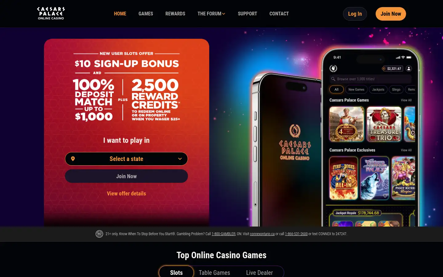 Screenshot of caesarspalaceonline.com