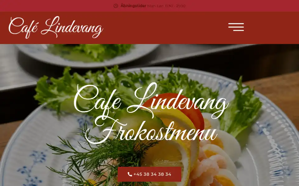 Screenshot of cafelindevang.dk