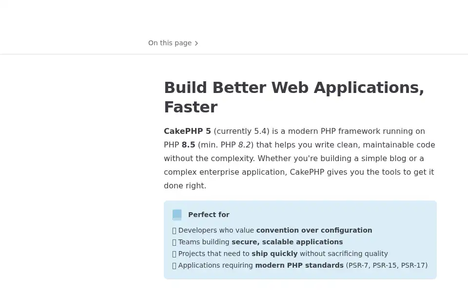 Screenshot of cakephp.org