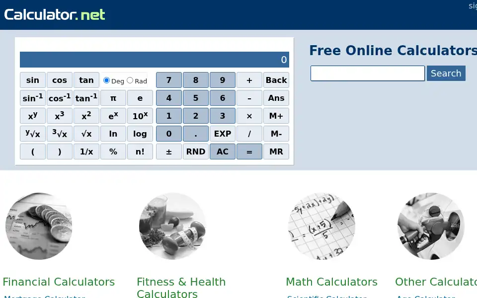 Screenshot of calculator.net