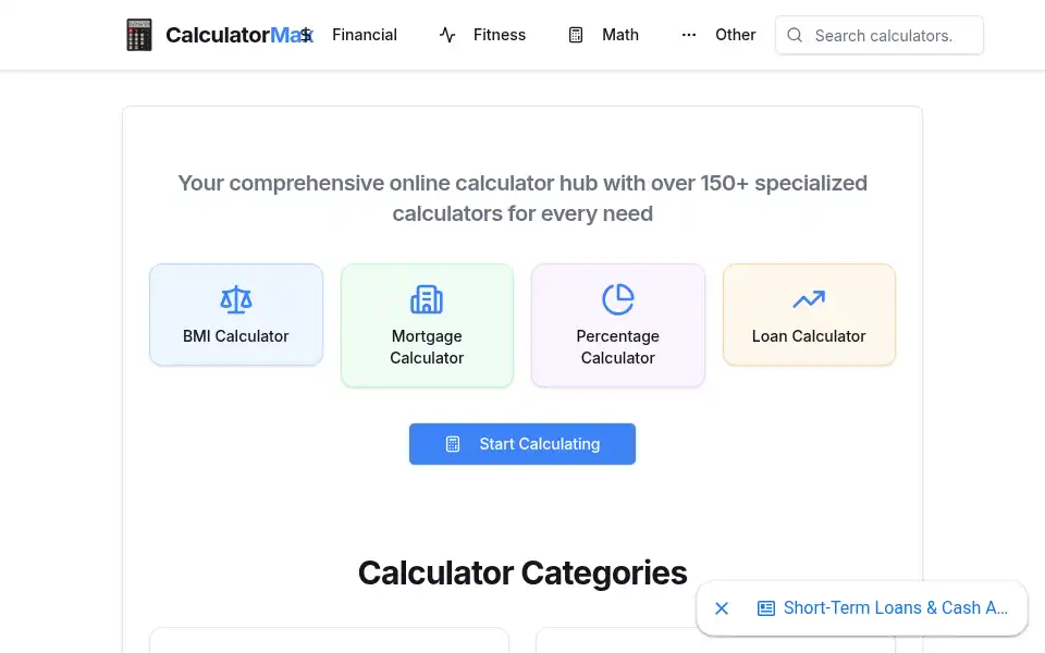 Screenshot of calculatormax.net