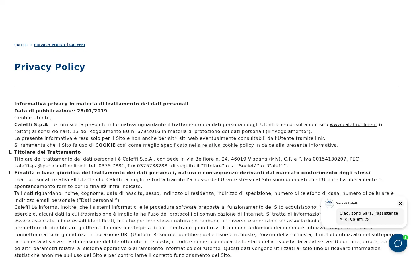 Screenshot of caleffionline.it