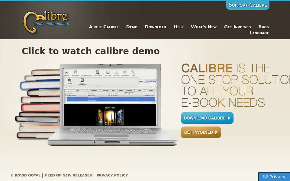Screenshot of calibre-ebook.com