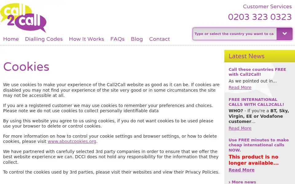 Screenshot of call2call.co.uk