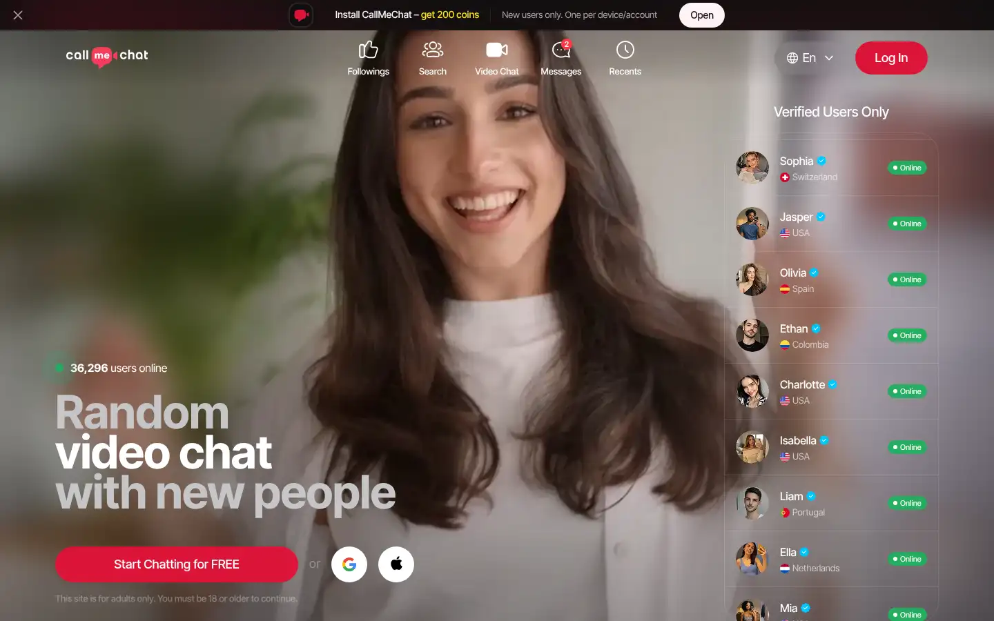 Screenshot of callmechat.com