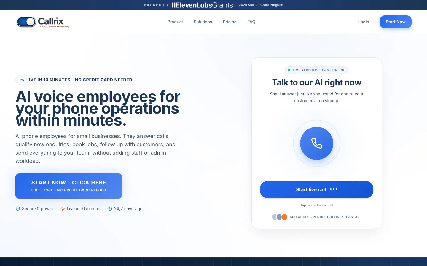 Screenshot of callrix.ai