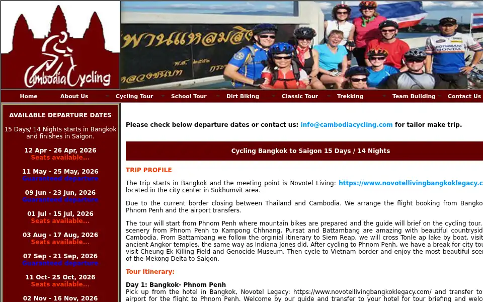 Screenshot of cambodiacycling.com