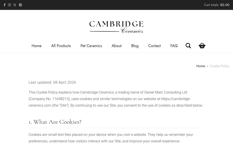 Screenshot of cambridge-ceramics.com