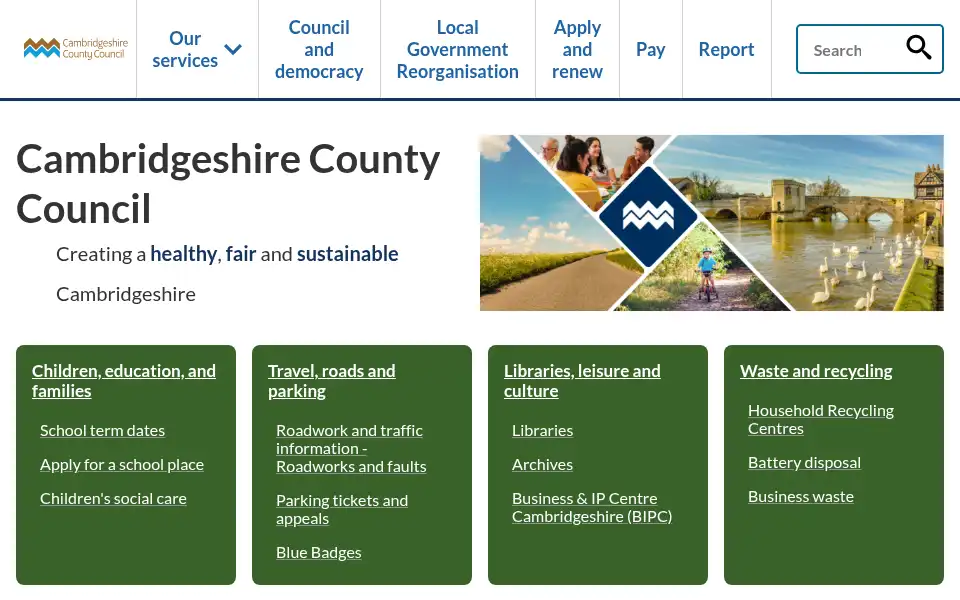 Screenshot of cambridgeshire.gov.uk