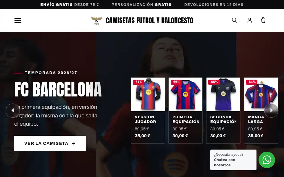 Screenshot of camisetasfutbolybaloncesto.com