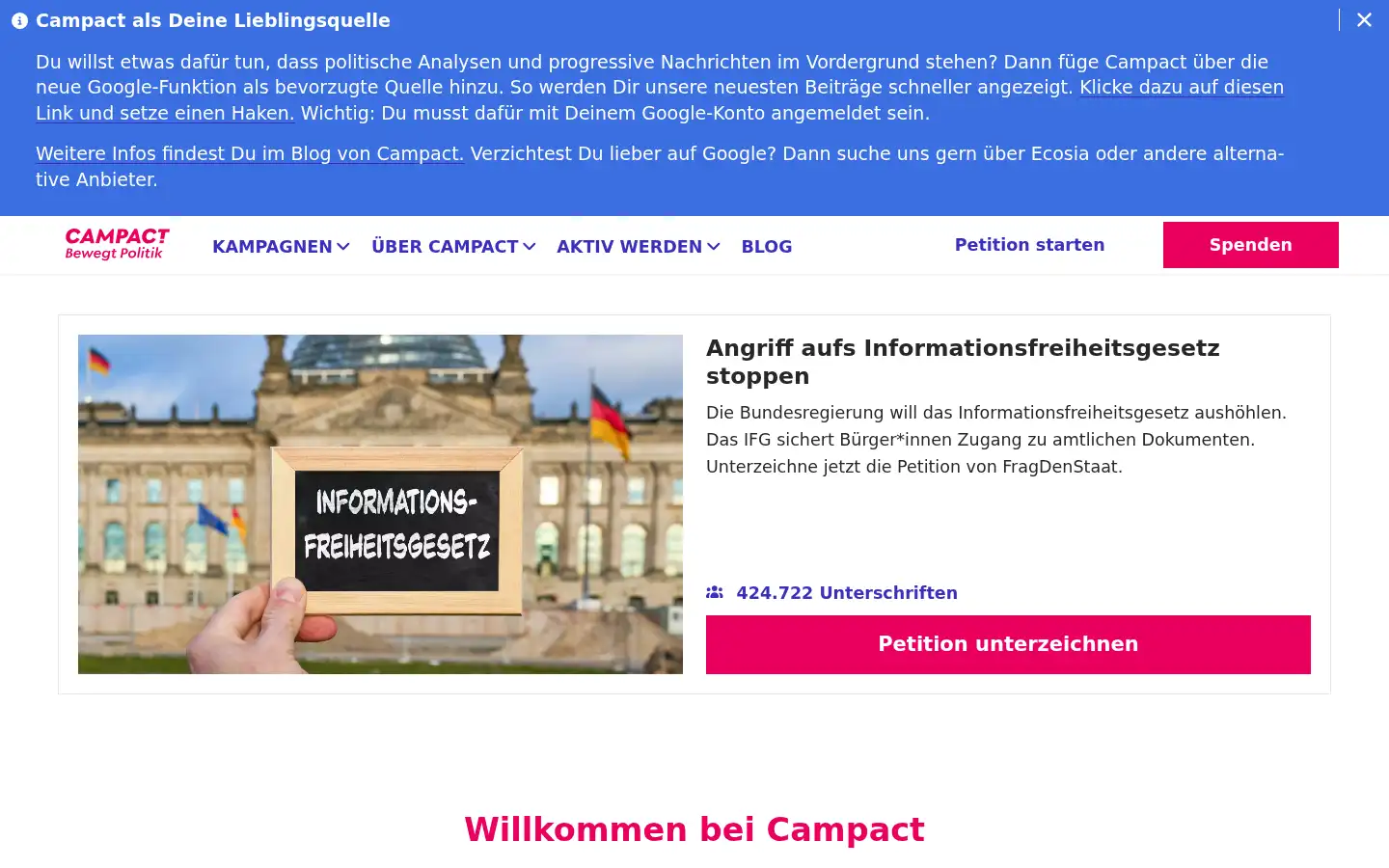 Screenshot of campact.de