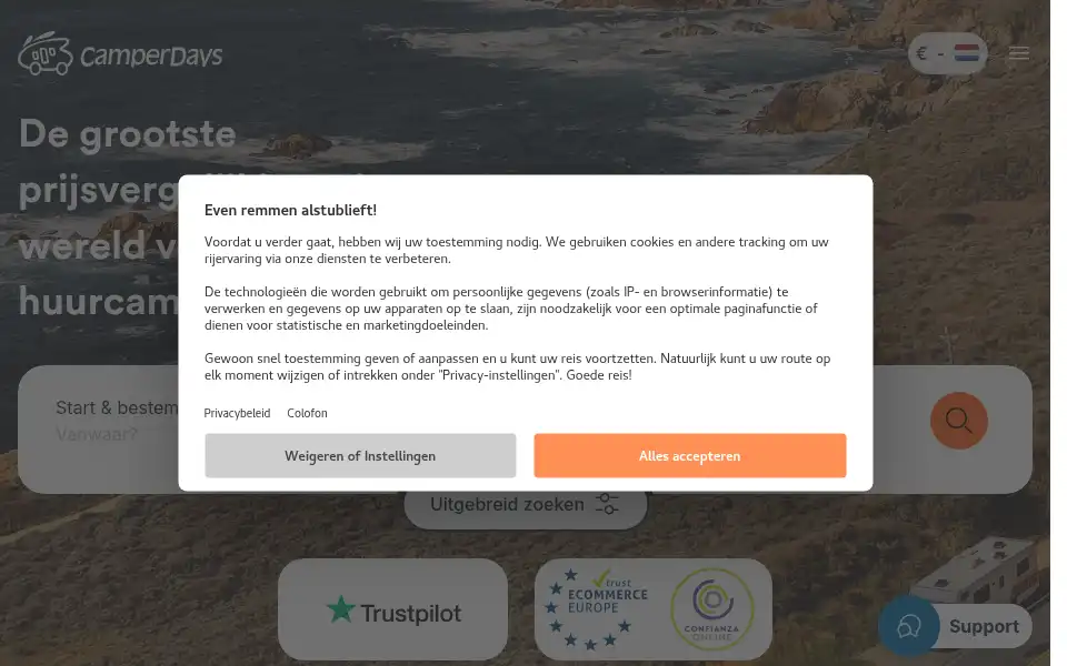 Screenshot of camperdays.nl