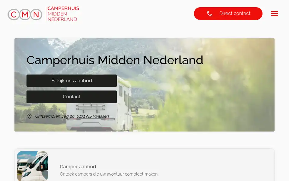 Screenshot of camperhuismiddennederland.nl