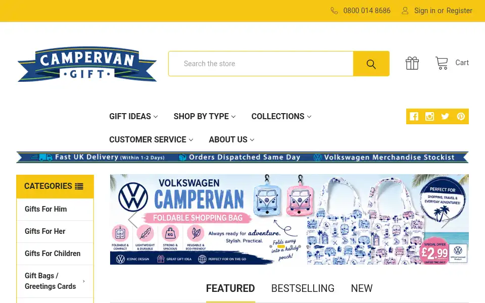 Screenshot of campervangift.co.uk