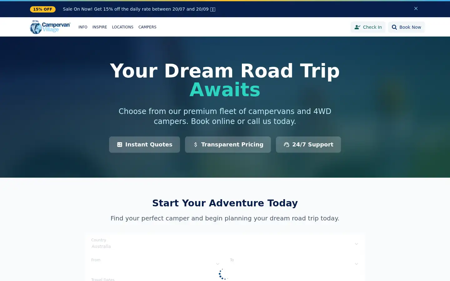 Screenshot of campervanvillage.com