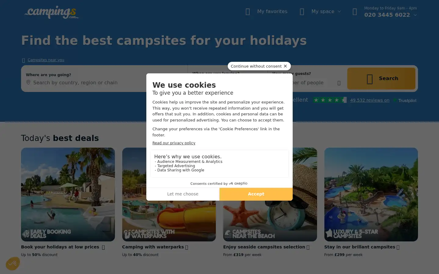 Screenshot of campings.com