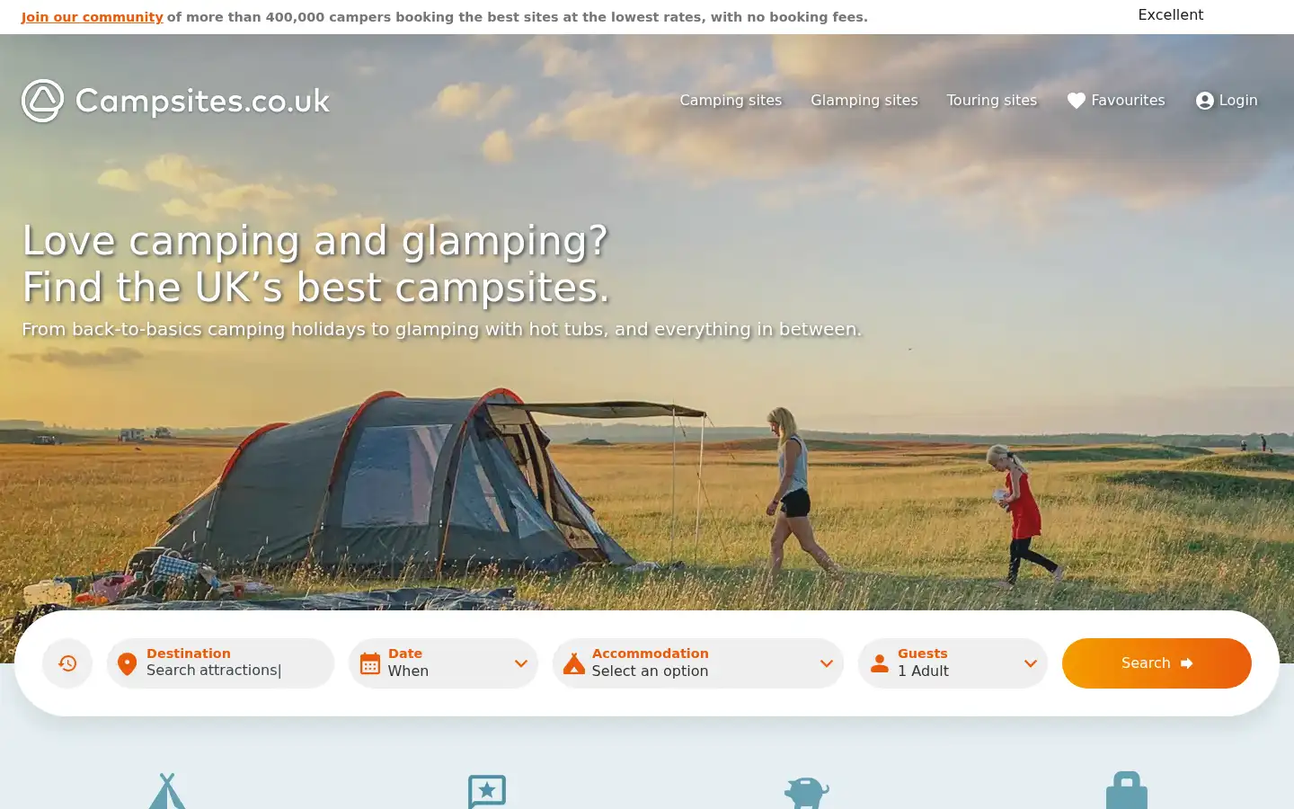 Screenshot of campsites.co.uk