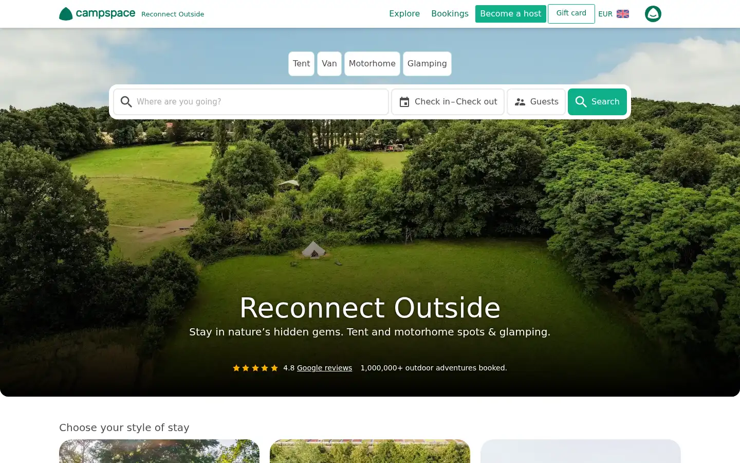 Screenshot of campspace.com