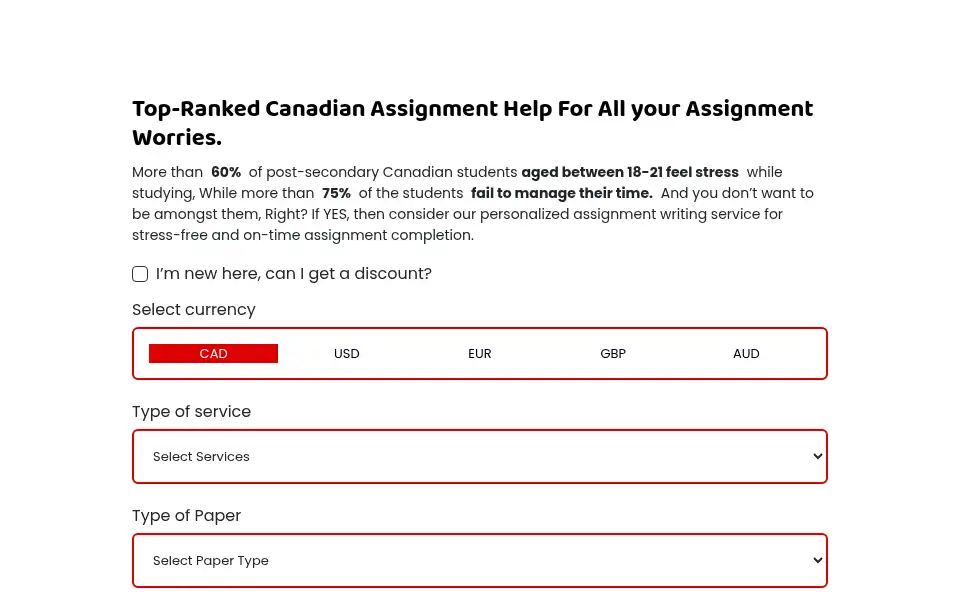 Screenshot of canadaassignmenthelp.ca