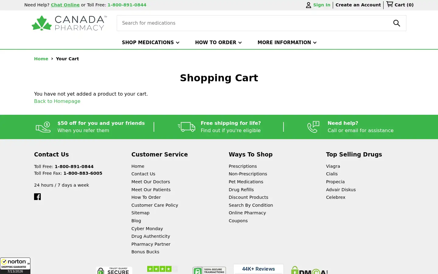 Screenshot of canadapharmacy.com