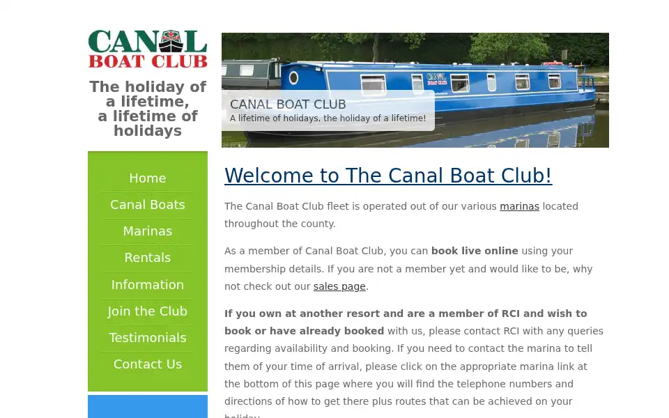Screenshot of canalboatclub.com