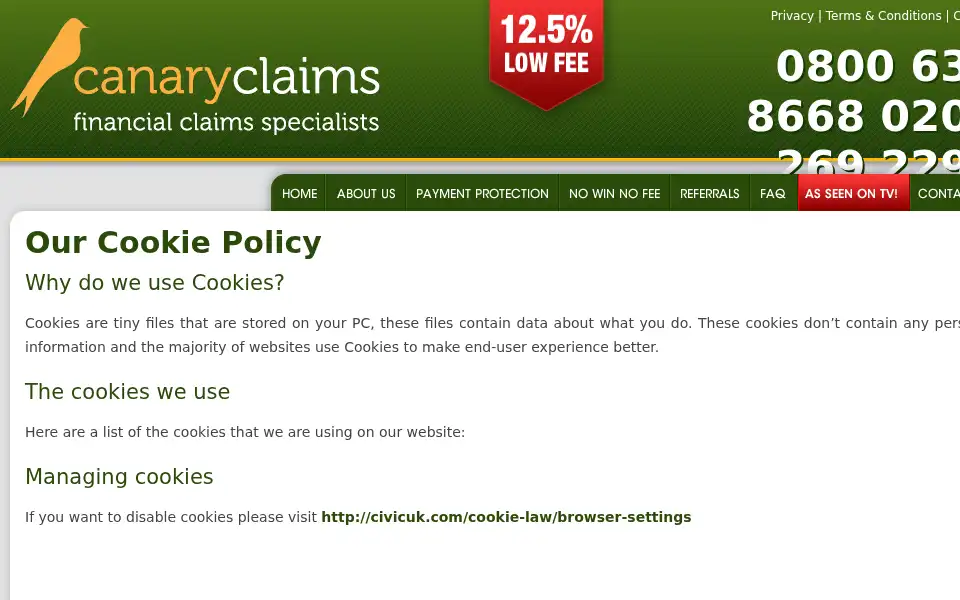Screenshot of canaryclaims.co.uk