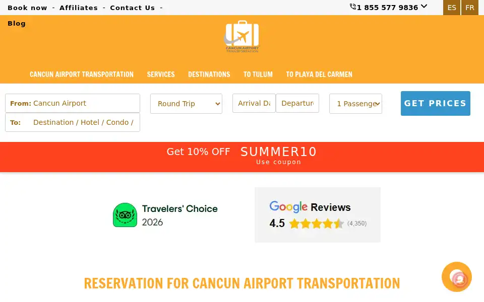 Screenshot of cancunairporttransportations.com