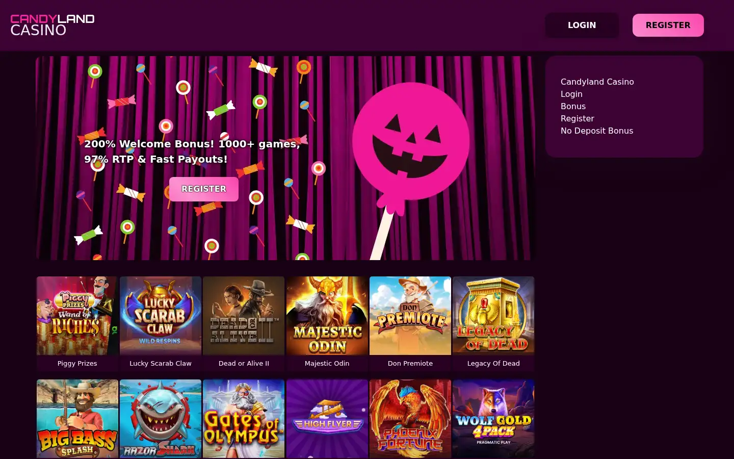 Screenshot of candylandcasino1.com