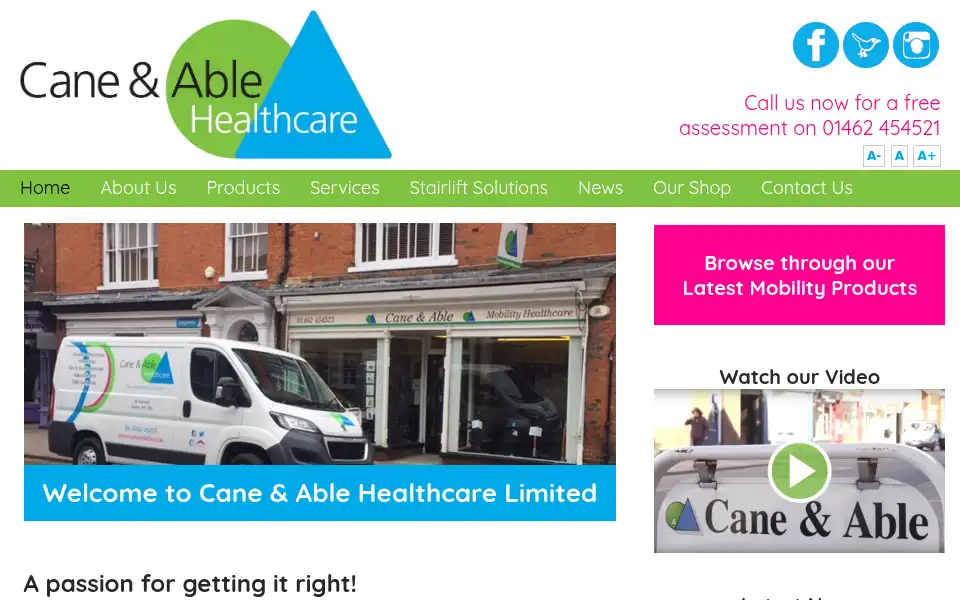 Screenshot of caneandable.co.uk