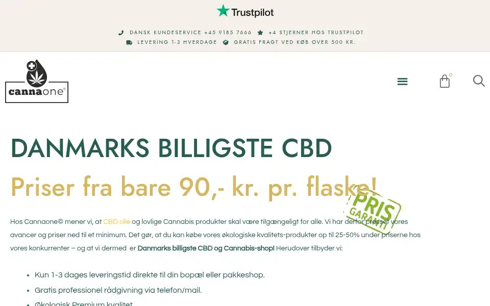 Screenshot of cannaone.dk