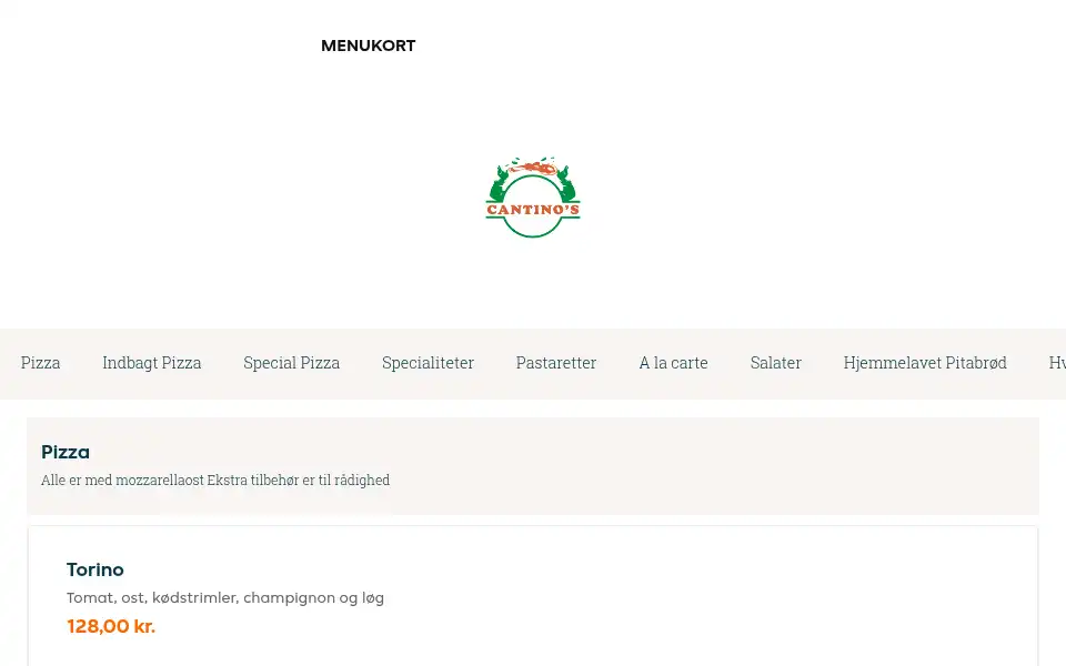 Screenshot of cantinospizzabar.dk