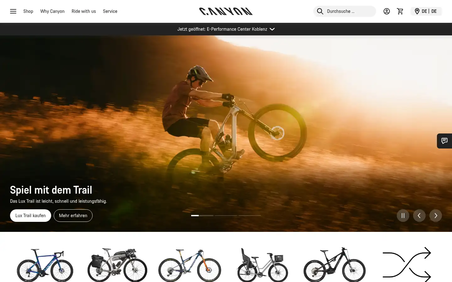 Screenshot of canyon.de
