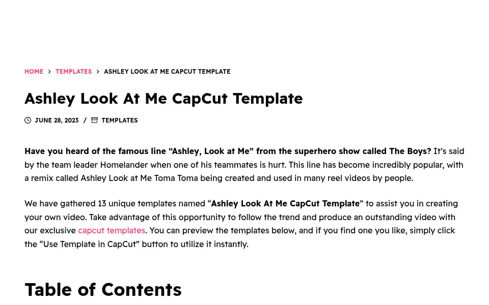 Screenshot of capcuttemplateshub.com