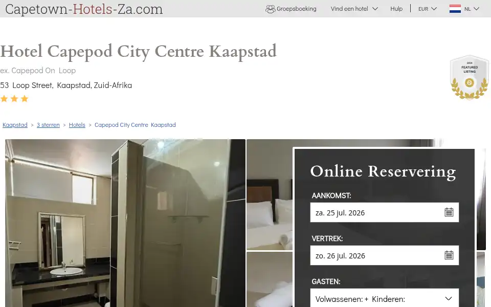 Screenshot of capepod-on-loop.capetown-hotels-za.com