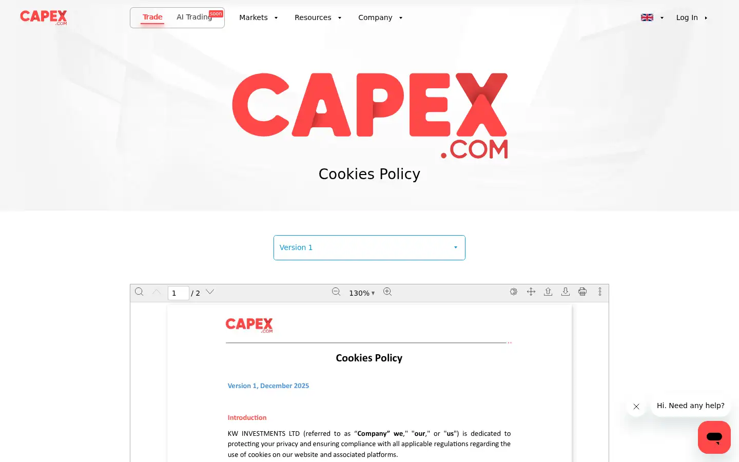 Screenshot of capex.com