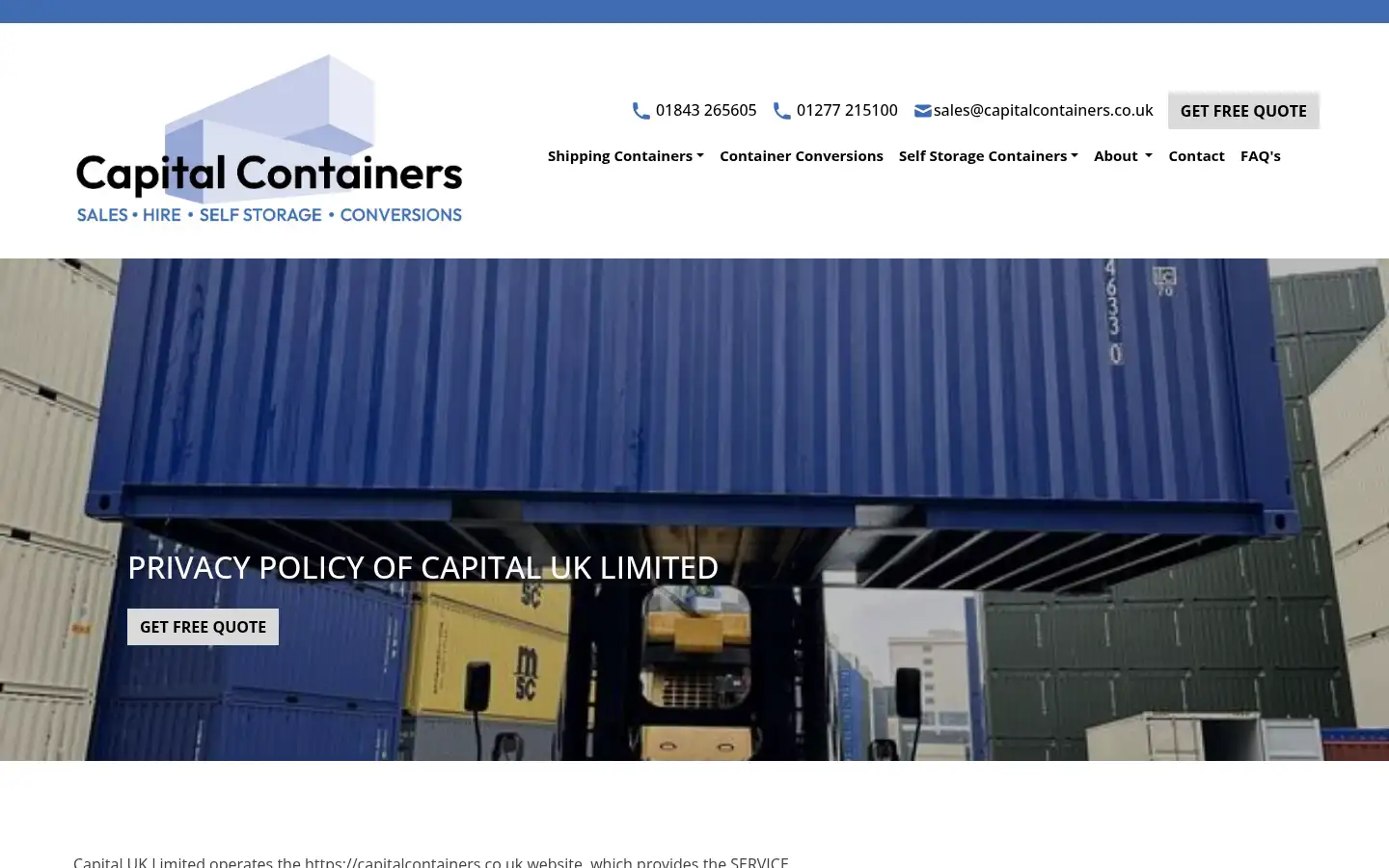 Screenshot of capitalcontainers.co.uk