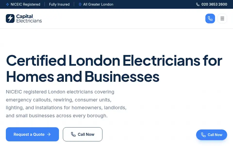 Screenshot of capitalelectrician.co.uk