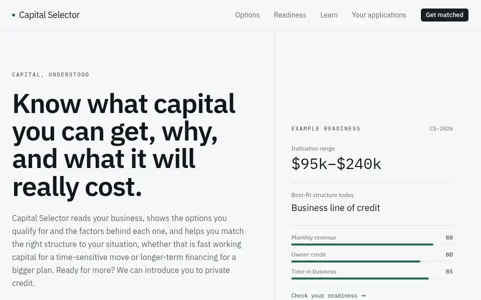 Screenshot of capitalselector.ai