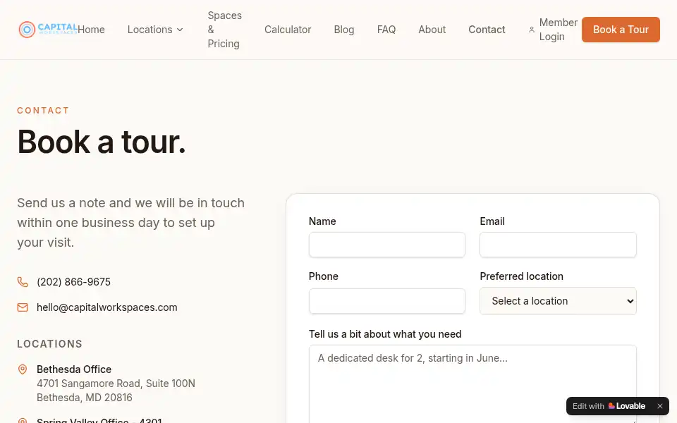 Screenshot of capitalworkspaces.com