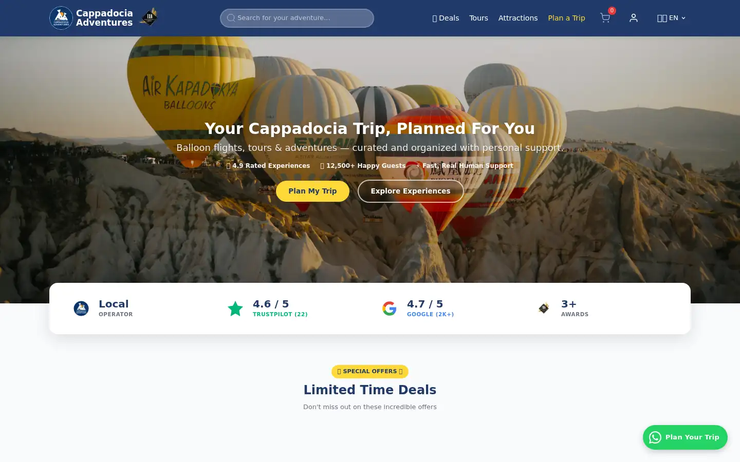 Screenshot of cappadociaadventures.com