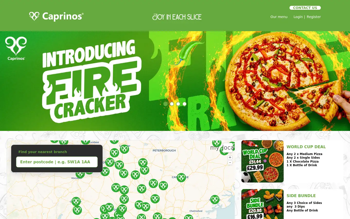 Screenshot of caprinospizza.co.uk