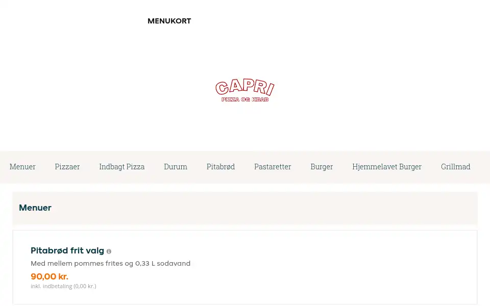 Screenshot of capripizza.dk
