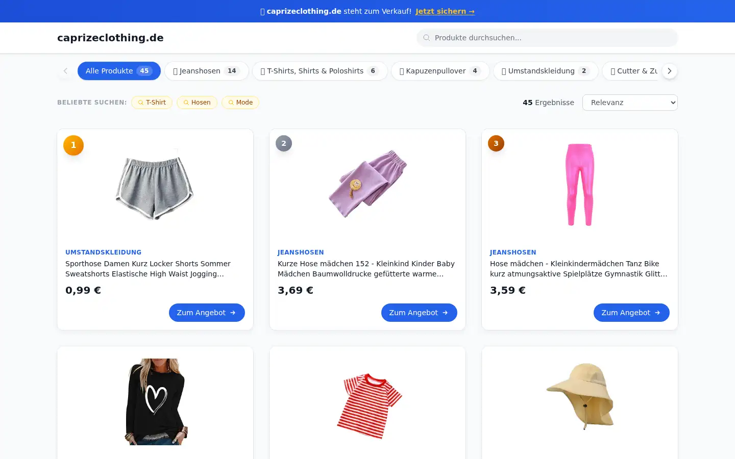 Screenshot of caprizeclothing.de