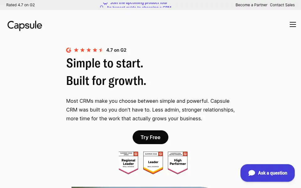 Screenshot of capsulecrm.com